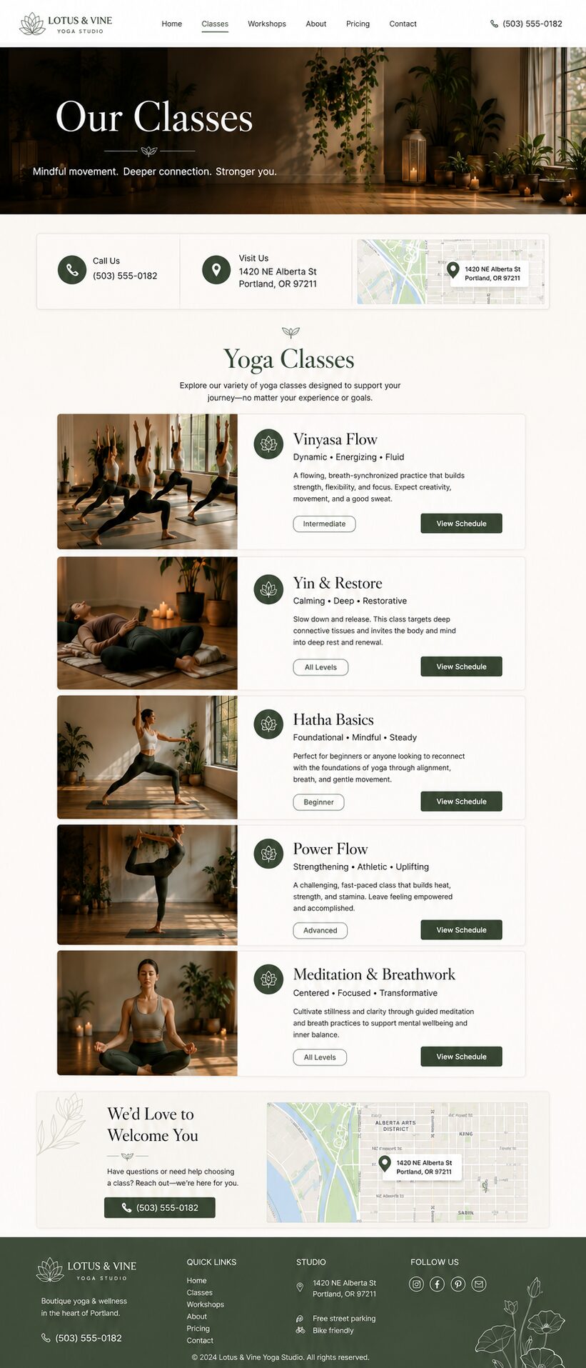 Classes design mockup