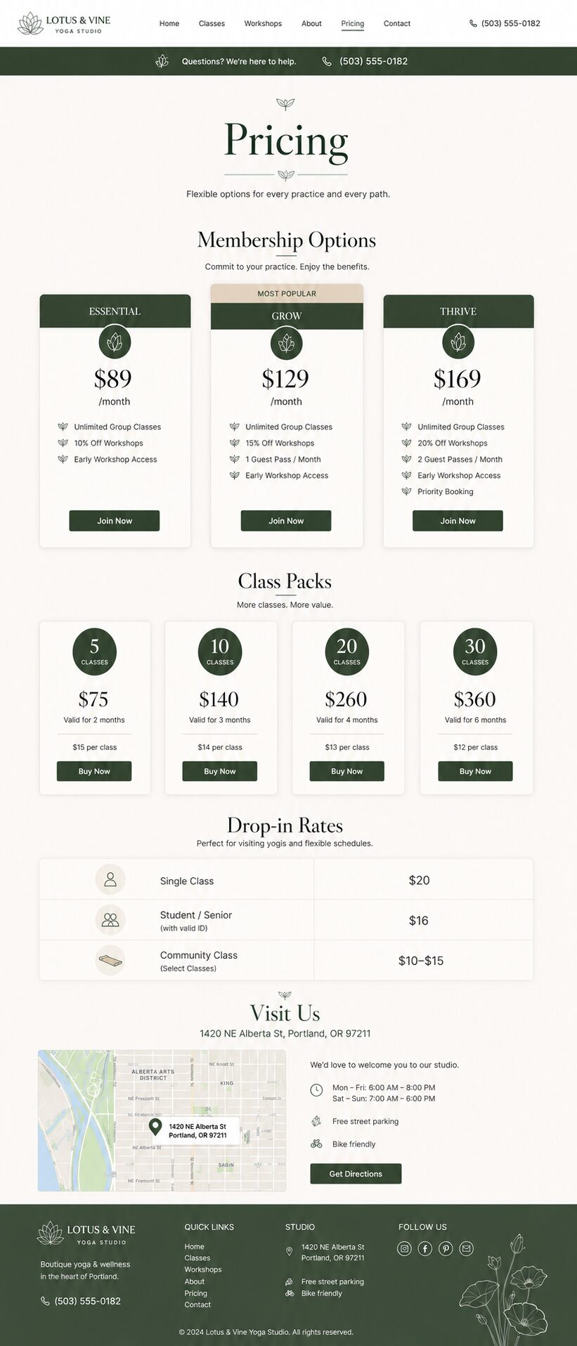 Pricing design mockup